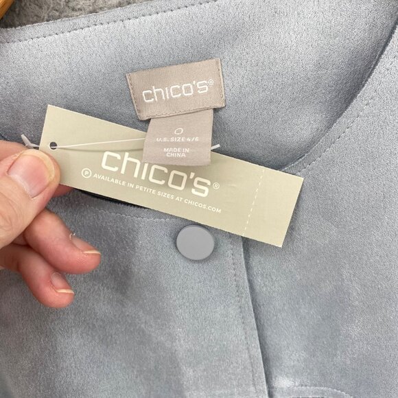 Chicos Jacket Womens 0 US Small Blue Grey Scuba Suede Stretch Snap Up Pocket NWT - Picture 3 of 11